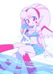 4_legs absurd_res angel arachnid arthropod bikini bikini_skirt breast_tuft clothing dessert enaic31 feathered_wings feathers female food hazbin_hotel hellaverse hi_res holding_food holding_ice_cream holding_object humanoid ice_cream licking licking_lips molly_(hazbin_hotel) spider swimming_pool swimwear tongue tongue_out tuft two-piece_swimsuit wings