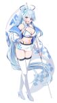  1girl absurdres bare_shoulders blue_archive blush boots breasts commentary_request flag halo high_heel_boots high_heels highres jacket large_breasts long_hair looking_at_viewer mechanical_halo noa_(blue_archive) open_clothes open_jacket open_mouth ponytail purple_eyes race_queen skirt smile thighhighs very_long_hair white_jacket white_thighhighs yumemin_(yumemi5140) 