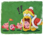  ! !! bird flag fur-trimmed_jacket fur_trim hat holding holding_flag jacket king_dedede kirby kirby_(series) miclot multiple_others no_humans open_mouth penguin red_headwear running star_(symbol) star_print wide-eyed 