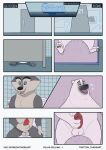  2022 absurd_res agent_classified anthro balls bathroom bed black_nose canid canine canis comic corporal_the_polar_bear detailed_background dreamworks erection furniture genitals grey_body hi_res lying madagascar_(series) mammal masturbation penis polar_bear sitting solo the_penguins_of_madagascar thebeart ursid ursine white_body wolf 