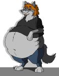  2009 anthro barefoot beard belly big_belly black_clothing black_shirt black_topwear blue_bottomwear blue_clothing blue_pants bottomwear canid canine canis clothed clothing ears_up facial_hair feet fur grey_body grey_fur hair hand_on_stomach hector_(hectorthewolf) hectorthewolf looking_at_viewer male mammal mouth_closed navel obese obese_anthro obese_male overweight overweight_anthro overweight_male pants paws shirt smile smiling_at_viewer solo standing topwear wolf 