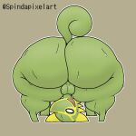  1:1 2022 all_fours anthro axoarts backsack balls bent_over big_butt biped bodily_fluids butt empty_eyes fan_character generation_3_pokemon genitals green_body grey_background huge_butt huge_thighs kecleon looking_through looking_through_legs male markings nintendo nude open_mouth pokemon pokemon_(species) presenting presenting_hindquarters raised_tail rear_view simple_background small_balls solo standing sweat thick_thighs video_games vimmy_(squishy) 
