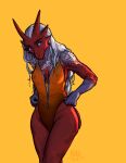  blaziken blue_eyes clothing erect_nipples female generation_3_pokemon hair hi_res nintendo nipples pokemon pokemon_(species) red_body red_skin solo swimwear video_games white_hair zipper_down 