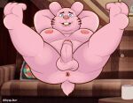  2022 anthro anus balls bodily_fluids butt cartoon_network erection feet genitals hi_res lagomorph leporid male mammal moobs nipples overweight overweight_male penis pink_body rabbit richard_watterson solo sweat syrup_burr the_amazing_world_of_gumball 