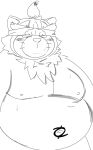  2022 anthro belly big_belly blush bodily_fluids canid canine hi_res kemono lifewonders live-a-hero male mammal moobs navel nipples overweight overweight_male raccoon_dog raio_owo shoen solo sweat tanuki video_games 