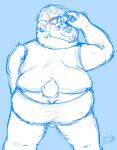  2022 anthro blue_background butt clothing eyewear facial_piercing hi_res humanoid_hands male mammal nose_piercing nose_ring overweight overweight_male piercing ring_piercing simple_background solo sunglasses syrup_burr tongue tongue_out underwear ursid 