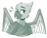  anthro avian beak bird blush blush_lines clothing eira_(eiraryyu) feathers female freckles green_beak green_body green_eyes green_feathers one_eye_closed scribby_kibby shaded shirt signature simple_shading sketch solo t-shirt topwear wings wink 