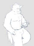  absurd_res bottomwear bulge bulky canid canine cigarette clothing elbow_tuft hand_in_pocket hi_res holding_object leaning male mammal mrjosh47 musclegut muscular pants pants_only pockets relaxing scruffy sharp_teeth shirtless smoking snaggle_tooth solo teeth were werecanid werecanine werewolf 