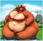  2022 anthro areola belly border bovid bovine breasts cattle clothed clothing dialogue digital_media_(artwork) english_text female fingers genitals horn macro mammal obese obese_female outside overweight overweight_female pussy soulman1 text url white_border 