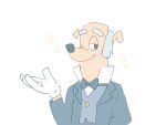  2019 4_fingers anthro black_nose bow_tie canid canine canis clothed clothing disney domestic_dog ducktales ducktales_(2017) duckworth eyebrows fingers gloves handwear hi_res looking_at_viewer male mammal mmmt3c_d one_eye_closed simple_background smile solo suit tan_body white_background 