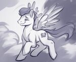  2021 cloud cutie_mark equid equine eyebrows eyes_closed feathered_wings feathers feral flying friendship_is_magic happy hasbro hi_res kam male mammal mane monochrome my_little_pony pegasus smile soarin_(mlp) solo spread_wings wings wonderbolts_(mlp) 