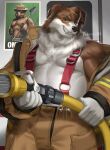 behemoth89 border_collie breasts canid canine canis clothing collie domestic_dog exposed_breasts fangs fire_hose firefighter firefighter_uniform herding_dog hi_res hose jacket looking_at_viewer male mammal muscular muscular_male overalls overalls_only pastoral_dog sheepdog shirtless shirtless_male shovel smokey_bear solo suspenders tools topwear uniform 