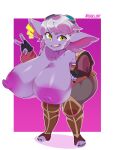  absurd_res big_breasts breasts clothed clothing eyewear eyewear_on_head female goggles goggles_on_head hi_res huge_breasts league_of_legends negullust nipples not_furry riot_games solo topless tristana_(lol) video_games yordle 