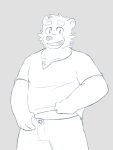  absurd_res anthro bottomwear bulge clothing dean_(password) exposed_belly eyebrows fluffy happy hi_res male mammal mrjosh47 neck_tuft open_mouth pants pants_grab password_(visual_novel) pulling_shirt shirt shirt_grab short_sleeves smile solo thick_eyebrows tongue topwear tuft ursid v-neck 