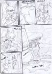  angry anthro bite black_and_white blind blood bodily_fluids border bottomwear canid canine canis clothing coat comic crashing decapitation dialogue door duncan_(kitfox_crimson) duo english_text eye_patch eyewear failed_attempt falling female fight hair kangaroo kitfox-crimson knife lab_coat long_hair looking_up lying_on_ground machine macropod male mammal marsupial mecha monochrome motion_lines neck_bite on_ground onomatopoeia open_mouth outside_border pants professor_virginia_burret screaming severed_head shirt sketch smoke sound_effects speech_bubble stab text throwing throwing_character topwear 