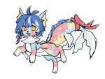  2022 aishasoup amber_eyes black_nose blue_body blue_hair blue_skin bow_ribbon cute_expression eeveelution female feral fin frill_(anatomy) generation_1_pokemon hair hi_res multicolored_body nintendo open_mouth pokemon pokemon_(species) ribbons ruka_vaporeon simple_background solo vaporeon video_games white_background white_body 