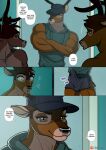  anthro bambi bambi_(film) biceps bulge cervid clothed clothing comic countershading disney erection erection_under_clothing genital_outline group hi_res kappax male male/male mammal muscular muscular_male penis_outline ronno sleeveless_hoodie the_great_prince_of_the_forest trio 