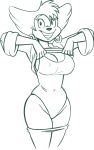  2022 absurd_res anthro big_breasts bottomwear bottomwear_down breasts cleavage clothed clothing clothing_lift digital_media_(artwork) disney domestic_cat ear_piercing ear_ring eyebrows eyelashes felid feline felis female fingers goof_troop hair hi_res hoop_ear_ring looking_at_viewer mammal mature_anthro mature_female monochrome nipple_outline one-piece_swimsuit pants pants_down partially_clothed peg_pete piercing redout ring_piercing short_hair side_boob smile smiling_at_viewer solo standing sweater sweater_lift swimwear three-quarter_view topwear wide_hips 