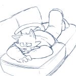  absurd_res anthro aroused blep bottomwear clothing felid feline furniture happy hi_res lying lying_on_sofa male mammal mrjosh47 nervous nervous_smile on_front on_sofa pants raised_tail shirt smile sofa solo tongue tongue_out topwear vita_(mrjosh47) whiskers 