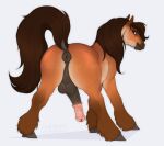  2022 animal_genitalia animal_penis balls blue_eyes brown_body brown_hair brown_tail digital_media_(artwork) draft_horse equid equine equine_anus equine_penis feathering feral fur genitals hair hooves horse huskii-s looking_at_viewer looking_back male mammal mane multicolored_penis penis raised_tail simple_background solo spread_legs spreading two_tone_penis 