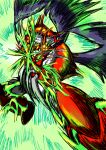  absurdres energy_orb getter_robo highres ishikawa_ken_(illustrated) ishikawa_ken_(style) kuunesu-r looking_at_viewer mecha robot shin_getter-1 shin_getter_robo simple_background sparkle spikes stoner_sunshine wings 