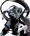  1boy alphonse_elric armor black_gloves breastplate cofffee feet_out_of_frame fighting_stance full_armor fullmetal_alchemist gauntlets gloves helm helmet looking_at_viewer male_focus plate_armor plume shoulder_armor shoulder_spikes solo spikes white_background white_eyes 