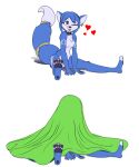  &lt;3 2022 accessory anthro bedding blanket blep blue_body blue_eyes blue_fur blue_hair breasts canid canine chest_tuft collar daaberlicious ear_piercing ear_ring featureless_breasts feet female fox fur furgonomics hair hi_res krystal looking_at_viewer mammal nintendo nude one_eye_closed pawpads piercing ring_piercing short_hair solo star_fox tail_accessory tailband tongue tongue_out tuft video_games white_body white_fur wink 