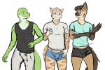  3:2 absurd_res anthro bela_(botter_dork) blushy botter_dork boxers_(clothing) brown_hair bulge canid canine clothed clothing concealing_penis digital_media_(artwork) domestic_cat duo erection erection_under_clothing felid feline felis fox fur hair hi_res kyle_(ccwoah) lizard looking_at_another looking_at_genitalia male male/male mammal reptile scalie shy simple_background sketch solo thomson_(thomson_local) thomson_local topwear underwear 
