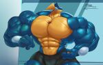 2022 abs absurd_res amphibian anthro biceps big_muscles biped bottomwear clothed clothing digital_media_(artwork) featureless_chest generation_6_pokemon greninja hi_res huge_muscles hyper hyper_muscles male mammal mostly_nude muscular muscular_anthro muscular_male navel nintendo pecs pokemon pokemon_(species) simple_background smile solo topless triceps unusualboo54 video_games zen_(unusualboo54) 
