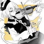  1girl absurdres bow_(music) closed_mouth dated hat highres instrument kamenozoki_momomo limited_palette long_sleeves looking_at_viewer lunasa_prismriver music one-hour_drawing_challenge playing_instrument short_hair solo touhou violin yellow_eyes 