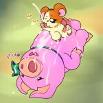  1:1 absurd_res argon_vile clothing cricetid domestic_pig genitals hamster hamtaro hamtaro_(series) herbert_(hamtaro) hi_res male male/male mammal masturbation oral penis rodent spiral_penis suid suina sus_(pig) 