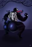  absurd_res alien ashardy big_butt black_body black_skin bubble_butt butt claws crouching hi_res huge_butt long_tongue looking_at_viewer looking_back male marvel not_furry red_tongue sharp_claws sharp_teeth solo spider-man_(series) symbiote teeth tongue venom_(marvel) 