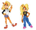  activision aku_aku anthro blonde_hair casual_clothing coco_bandicoot crash_bandicoot crash_bandicoot_(series) duo female female/female fur hair makeup nitroneato pose tawna_bandicoot video_games 