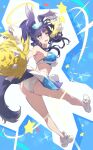  1girl absurdres animal_ears ass bangs bare_legs bare_shoulders black_hair blue_archive blush breasts cheering cheerleader crop_top dog_ears dog_girl dog_tail eyewear_on_head full_body goggles goggles_on_head halo hibiki_(blue_archive) hibiki_(cheerleader)_(blue_archive) highres holding holding_pom_poms jjjsss long_hair looking_at_viewer navel official_alternate_costume open_mouth panties pom_pom_(cheerleading) purple_eyes shoes skirt sneakers solo star_(symbol) star_print star_sticker sticker_on_arm sticker_on_face sweat tail text_print thighs underwear wavy_mouth white_panties white_skirt 