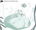  bathing big_breasts breasts female green_body green_skin hair happy hi_res huge_breasts humanoid krid monster_girl_(genre) nipples nude short_hair simple_background sitting solo white_background white_hair 