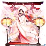  1girl bow bride brown_hair closed_mouth frilled_bow frilled_hair_tubes frills full_body hair_bow hair_tubes hakurei_reimu happy hood japanese_clothes kimono long_sleeves official_art red_bow rotte_(1109) smile solo tabi touhou touhou_lost_word uchikake white_kimono wide_sleeves 