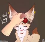  absurd_res ambiguous_gender anthro blush canid canine colored_nails ear_piercing eyewear fennec fox glasses headpat hi_res mammal nails piercing senz sitting 