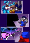  absurd_res anthro big_breasts blue_body bonnie_(fnaf) breasts clothed clothing comic duo english_text female five_nights_at_freddy&#039;s grey_body hi_res lagomorph leporid machine male mammal nipples nude protagon rabbit robot scottgames tenting text video_games 