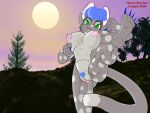  2004 4:3 action_pose anthro big_breasts blue_claws blue_hair breasts claws dasyurid dasyuromorph dipstick_ears dipstick_tail female fur furgeta genitals green_eyes grey_body grey_fur hair mammal markings marsupial multicolored_ears nipples nude pink_nose pose pouch_(anatomy) pubes pussy quinn_(furgeta) quoll smile smiling_at_viewer solo tail_markings 