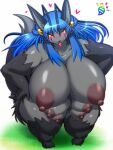  &lt;3 6_breasts anthro areola big_breasts blush breasts canid canine female fur generation_3_pokemon hair hi_res looking_at_viewer mammal mightyena multi_breast nintendo nipples nude pokemon pokemon_(species) smile solo tongue video_games ymbk 