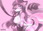  anthro blush breasts canid canine collar digital_media_(artwork) female fur hair kneeling leash leash_and_collar leashed_female looking_at_viewer mammal nipples nude open_mouth simple_background solo solo_focus submissive unknown_artist unknown_character 