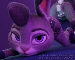  2022 3d_(artwork) animal_humanoid anthro artist_name bedroom_eyes carpet clothing digital_media_(artwork) dildo disney female fur genitals grey_body grey_fur humanoid ineffective_clothing inside judy_hopps lagomorph leporid looking_at_viewer mammal masturbation narrowed_eyes nude on_ground penetration pressed_against purple_eyes pussy rabbit seductive sex_toy simple_background solo spread_legs spreading sunsetthefoxad vaginal waist_accessory watermark wraps wrist_wraps zootopia 