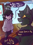  animate_inanimate anthro canid canine canis clothed clothing darkcoat_azan digital_drawing_(artwork) digital_media_(artwork) duo english_text fur hair hanger human living_clothing male mammal open_mouth skyl skyl_(skyl) speech_bubble store text wolf 