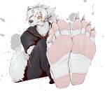  ai-yue_(ilovefeetandpaw) anthro canid canine canis claws clothing feet first_person_view foot_focus footwear gigren hi_res high_heels humanoid_feet male mammal paws pose sitting soles solo toes wolf 