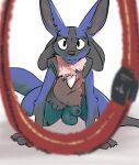  2022 animal_genitalia balls black_body black_claws black_eyes black_inner_ear blue_body blue_ears blue_fur blue_tail chest_spike claws collar finger_claws fully_sheathed fur generation_4_pokemon genitals hi_res lucario male mindkog multicolored_body multicolored_fur nintendo penis pokemon pokemon_(species) sheath spikes spikes_(anatomy) video_games 