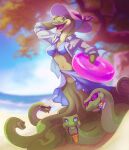  anthro blue_eyes clothed clothing eyewear grimmla hi_res inflatable inner_tube open_clothing open_shirt open_topwear pool_toy reptile scalie shirt snake summer_hat sunglasses sylene_(blissey1) tentacle_legs topwear wide_brim_hat 