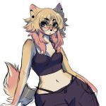 anakoluth anakoluth_(character) anthro big_breasts black_clothing black_panties black_underwear blonde_hair blue_eyes bottomwear breasts canid canine canis cleavage clothed clothing domestic_dog eyewear female glasses hair hand_on_hip hi_res leaning mammal navel panties piercing solo thick_thighs topwear underwear 