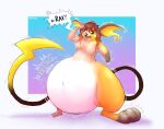 2021 belly belly_expansion breasts brown_hair expansion featureless_breasts female generation_1_pokemon hair hand_on_ear hi_res human mammal navel nintendo nude open_mouth pokemon pokemon_(species) raichu simple_background solo species_transformation standing tf4me transformation video_games 