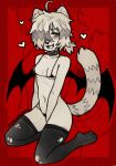  &lt;3 anthro bat_wings blowup_background blush blush_lines bra clothing collar collarbone covered_eye dasyurid dasyuromorph eyebrow_piercing eyebrow_through_hair eyebrows facial_piercing feet female flan_(puppyemonade) hair hair_over_eye hand_between_legs hi_res legwear mammal marsupial membrane_(anatomy) membranous_wings navel nose_piercing one_eye_obstructed piercing puppyemonade red_background simple_background solo stockings tasmanian_devil torn_clothing torn_legwear torn_stockings translucent translucent_hair underwear vampire visible_ribcage wings 