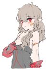  1girl bandaid bandaid_on_arm bandaid_on_face blush dungeon_and_fighter gloves ikki_the_vikki light_brown_hair looking_at_viewer medium_hair partially_colored pointy_ears puffy_cheeks red_eyes retri shirt_tug sketch solo upper_body white_background 